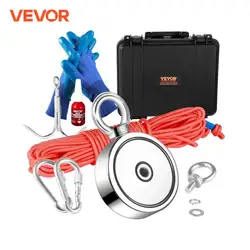 VEVOR Aimant de Pêche Double Face Super Puissants Capacité 272x2 kg Kit de Pêche à l’Aimant en Néodyme avec Corde Crochet Paire de Gants et Étui pour Pêche Magnétique et Chasse au Trésor sous l'Eau