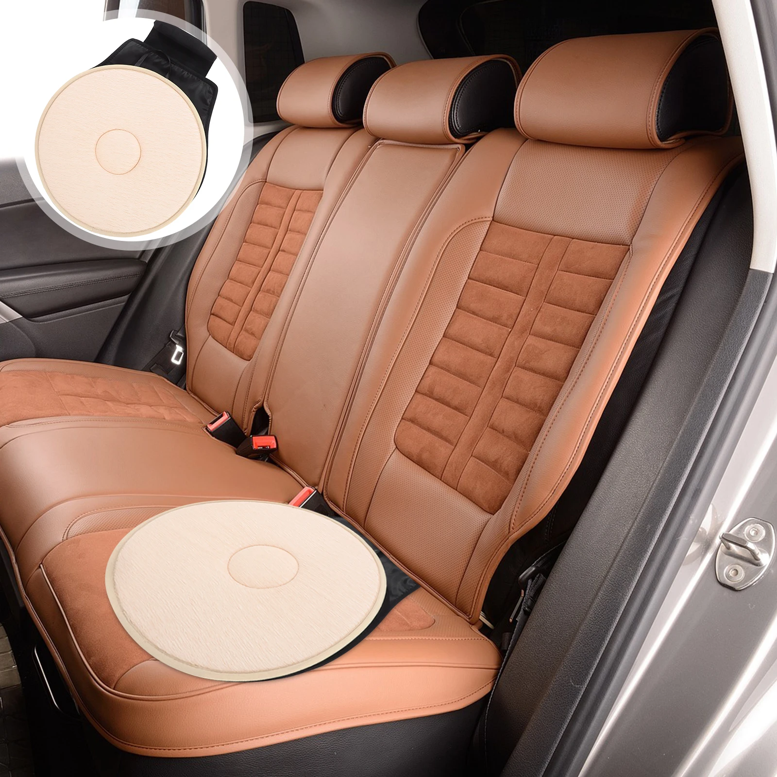 

360 Degree Rotating Seat Cushion Beige Single Ring Portable Swivel Pad Anti Slip Base For Home Office Car Use Seat Protection