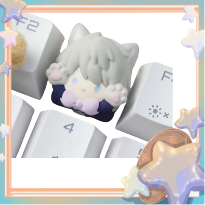 

Love Deep Space Theme Keycaps Customized Cherry Profile R4 Kawaii Cat Ear Resin Cross Axis Mechanical Keyboard Keycaps Gifts