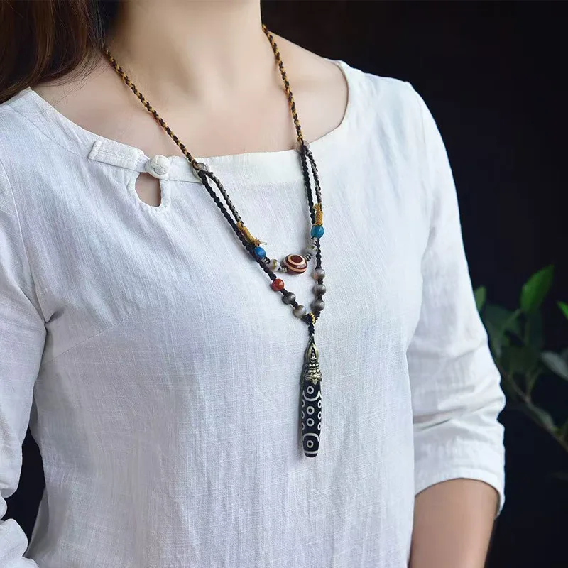 عشرين عيون Dzi قلادة سترة سلسلة قابل للتعديل عين الأغنام الطب خط حبة العقيق التبعي