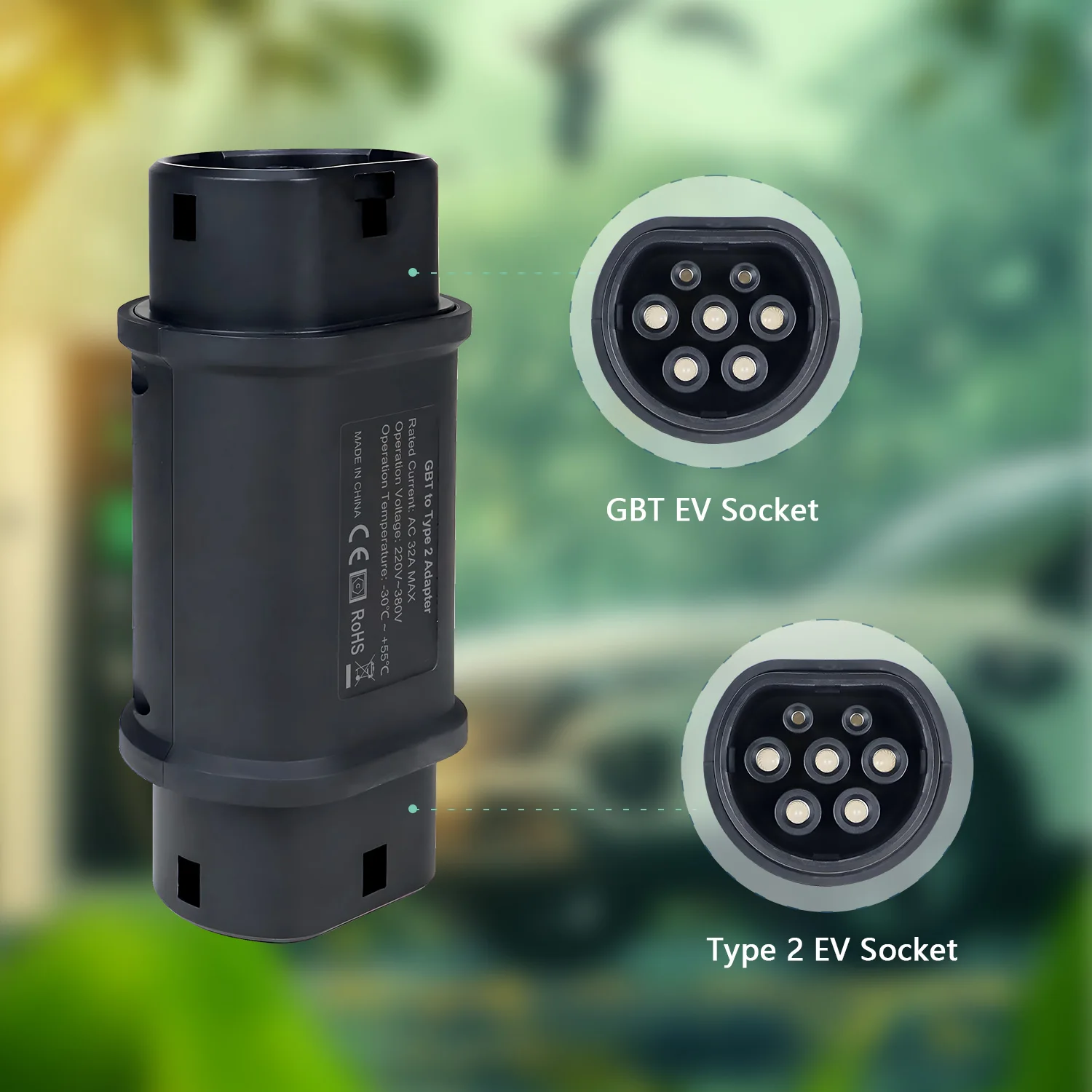 Isigma 32A 7.2KW GBT to Type 2 EVSE Charging Adapter 22KW GB/T 20234 To IEC 62196 Type2 Electric Vehicle Charging Connector