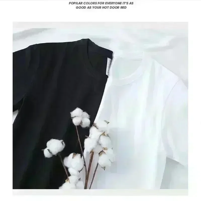 2024 Korean Luxury Brand Cotton Printed T Shirts Casual Womens Trend Streetwear Short Sleeve Fashion O-neck TShirt Women