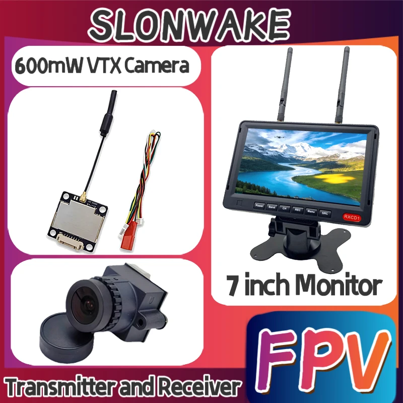 SLONWAKE 5.8G 600mW Power VTX Transmitter Camera FOV135° 1000TVL,FPV 7 inch Receiving Monitor With DVR For RC FPV Racing Drone
