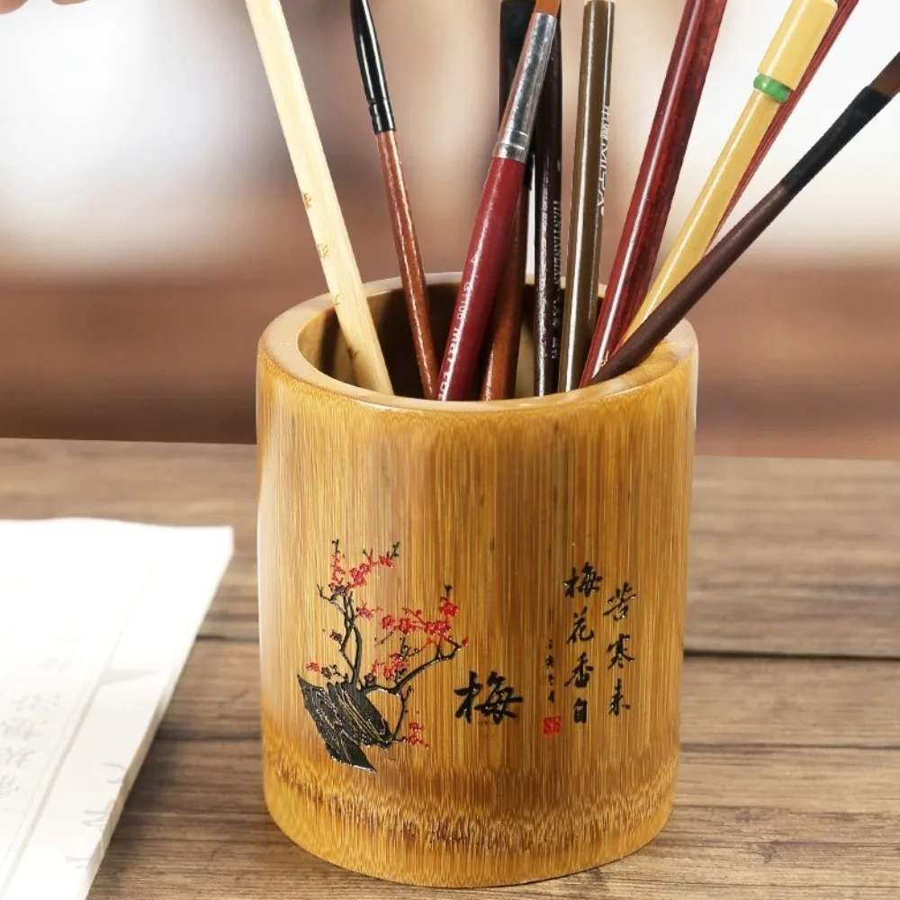 Portable Multifunctional Desktop Storage Box Chinese Style Cylindrical Pen Holder Chrysanthemum Orchid Pencil Box Student