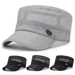 Men Snapback Caps Women Vintage Mesh Flat Top Army Sun Hat Summer Outdoor Cycling Visor Cap Casual Sport Solid Military Cap