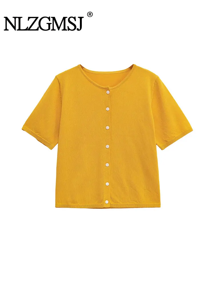 

Casual Chic Knitted Sweaters Women Buttons O-Neck Short Sleeve Cardigans Fashion 2025 Summer Tops