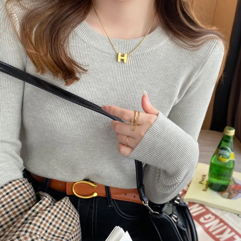 

Women's Knitted Sweater 2023 New Autumn Winter Tailored Base Shirt Slim Fit White Knitwear Fall Overhead Top Commute Style