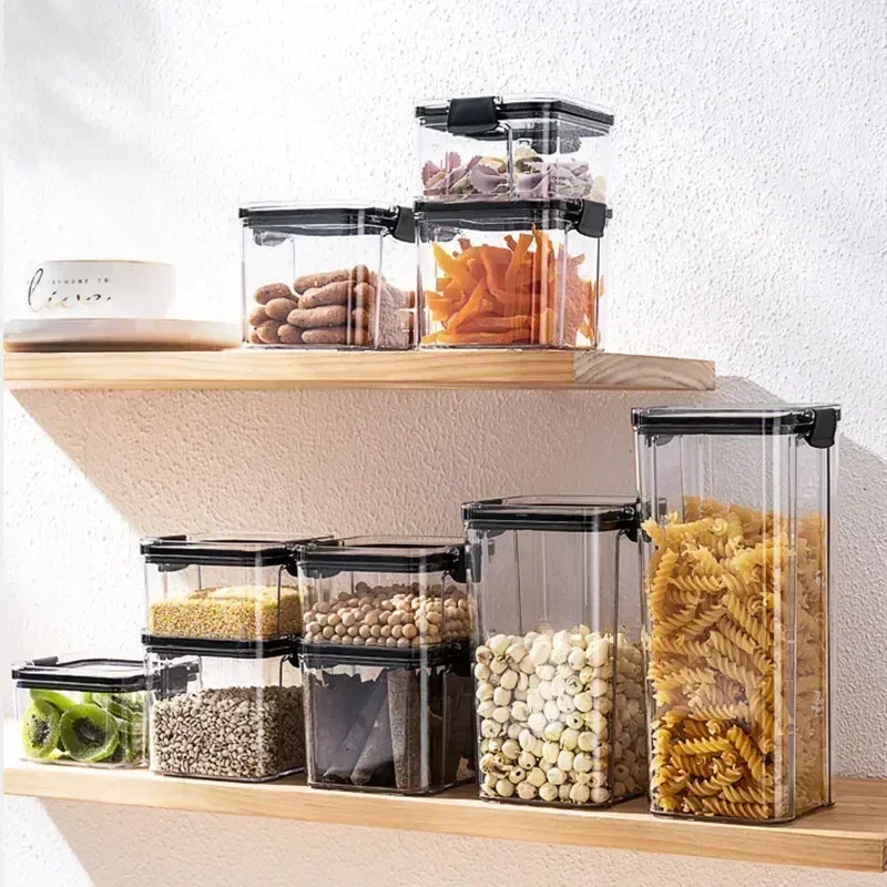 

Plastic Food Storage Box Multigrain Tank Bottle Dried Organizer Storage Containers 460-1800ml Stackable Home Kitchen Accessories