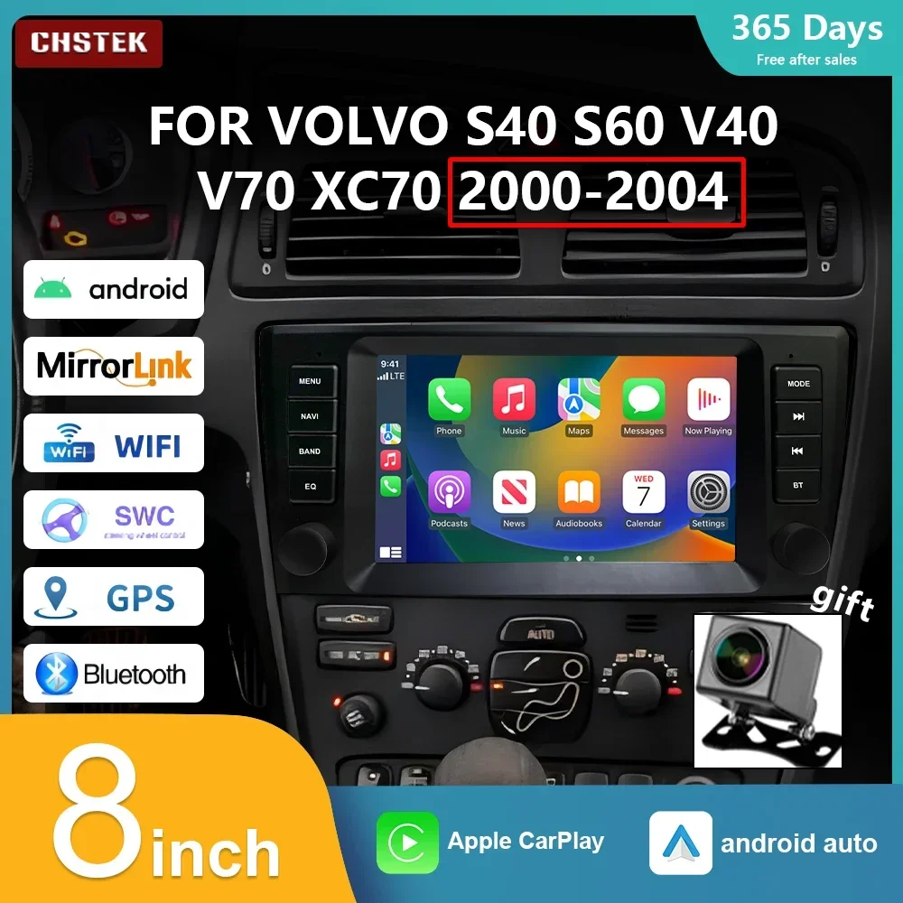 CHSTEK Car Radio Android 13 for Volvo S60 S40 V40 V70 XC70 XC90 2000-2004 Wireless Carplay Navigation Multimedia Player GPS 4G