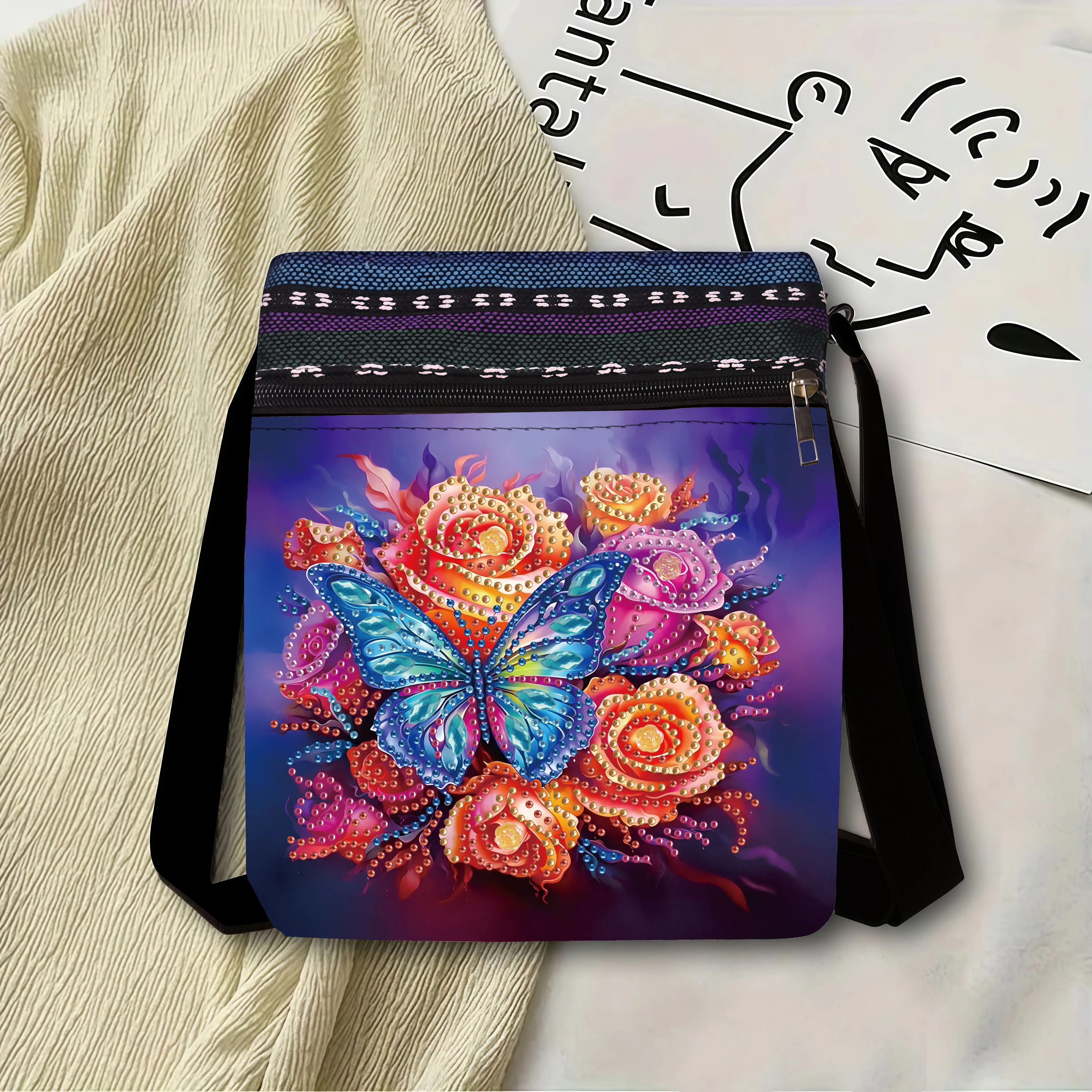 1 Piece of Diamond Painting kit, Messenger bag, Butterfly pattern, canvas Material, for going out and Playing, Storage items