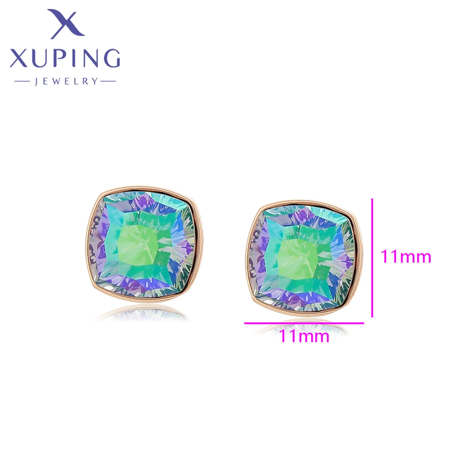 Xuping Jewelry New Arrival Charm Trendy Square Gold Color Plated Stud Crystal Earrings for Women Earring Party Gift