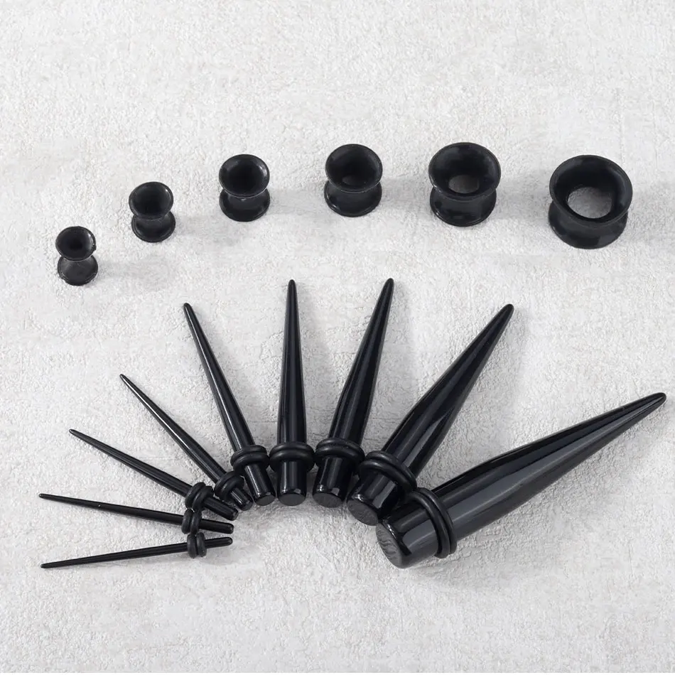 30pcs/lot UV Acrylic Ear Taper Plug with Silicone Ear Tunnels Plug Gauge Kit Ear Expander Stretcher Set Body Piercing Jewelry