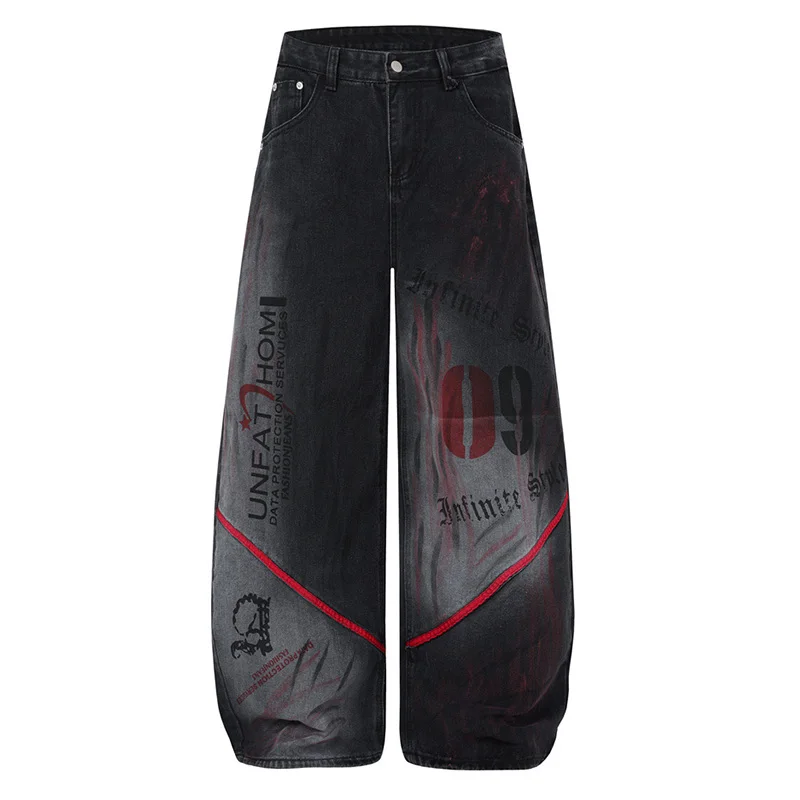 Hip Hop Baggy Printed Jeans Pants Streetwear Harakuju Graffiti Denim Trousers For Male