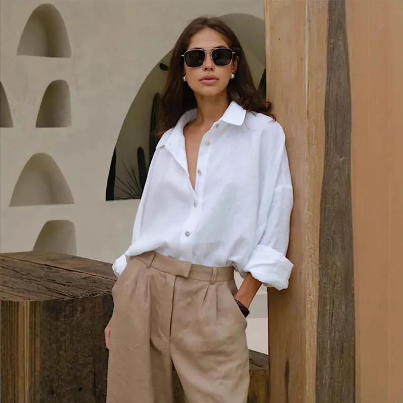 Spring Summer Versatile Casual Shirt Fashion Solid Color Loose Shirt New Lapel Single Breasted Sunscreen Jacket Long Sleeved Top