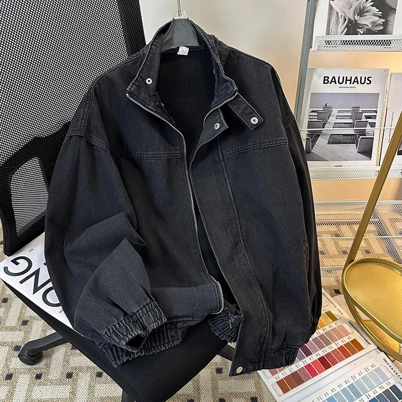 

Джинсы Waed, весенне-осенние джинсы с воротником-стойкой, мужские повседневные модные американские ретро универсальные модные молодежные джинсы с застежкой-молнией...