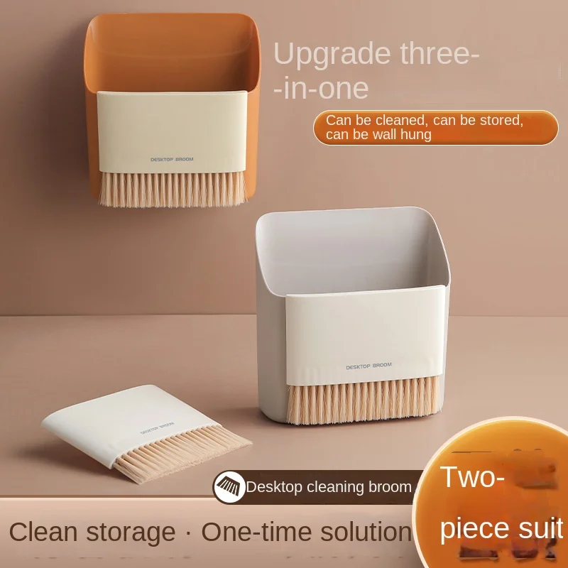 Self-designed Small Broom and Trash Can Set, Desktop Mini Small Cleaning Brush Storage Set Broom and Dustpan Set