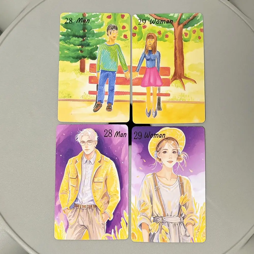 Pintura de acuarela Lenormand Deck 42 piezas Tarjetas Lenormand Sistema Rana 9 * 6 cm