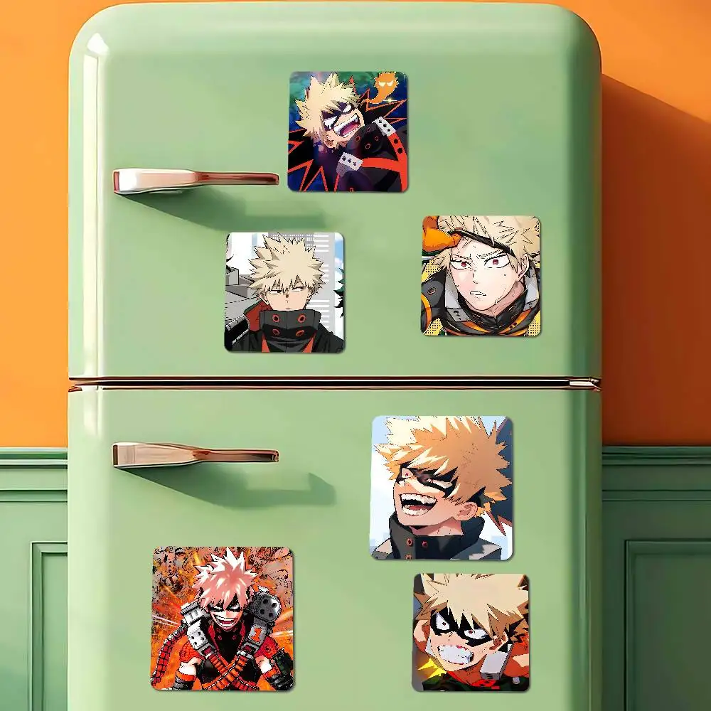Anime Character Katsuki Bakugou Acrylic Fridge Magnet Set Creative Square Decorative Adhesive Stickers Magnets For Festival Gift