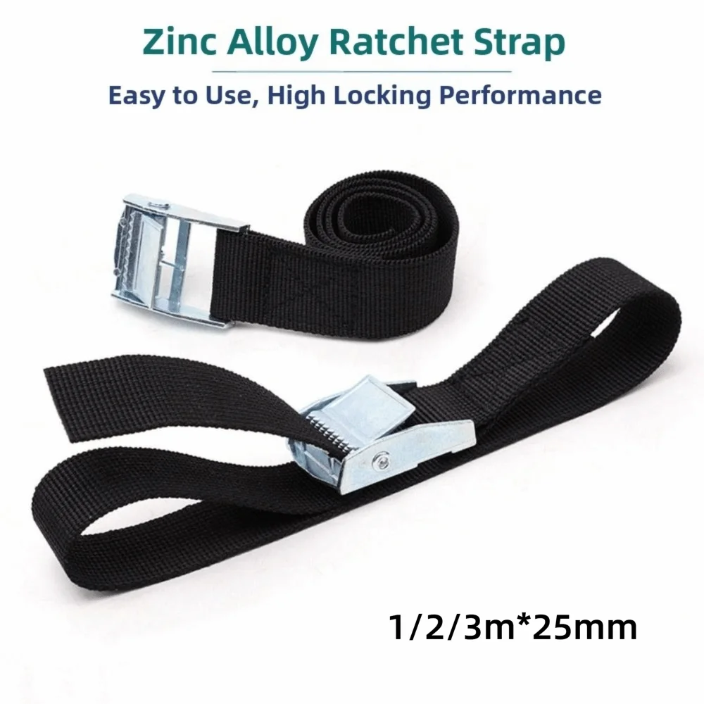 Black Tie Down Straps Metal Buckle Adjustable Ratchet Straps 1/2/3 Meters*25mm Strong Ratchet Belt Luggage Straps