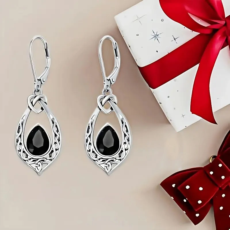 Huitan Hollow Out Design Women Drop Earrings Inlaid Brilliant Black CZ Fashion Party Elegant Lady Accessories Wedding Jewelry
