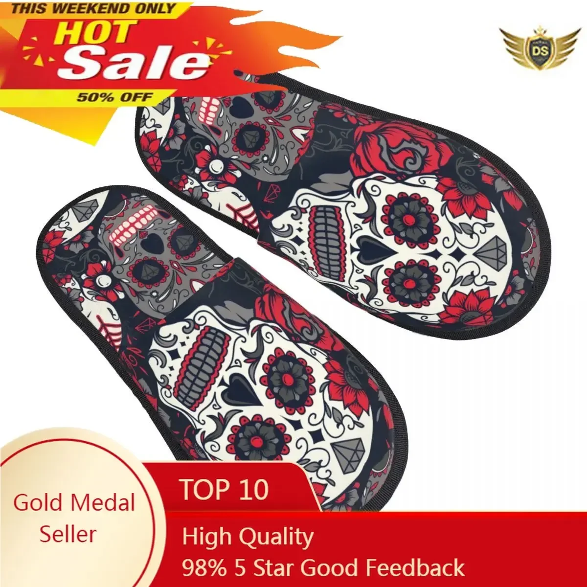 Men Women Plush Indoor Slippers Colorful Sugar Skull With Ornament And Flower Warm Soft Shoes Home Footwear Autumn Winter