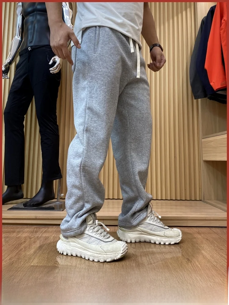 

Очень теплые повседневные брюки с эластичной резинкой на талии и прямыми штанинами для мужчин, модные универсальные осенние износостойкие брюки