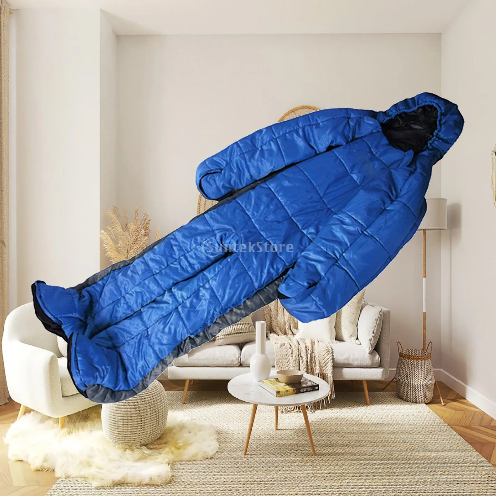 Adult Sleeping Bag Suit with Feet Zipper Sleeves for Camping Sleepover Family Visit Comfortable Warm