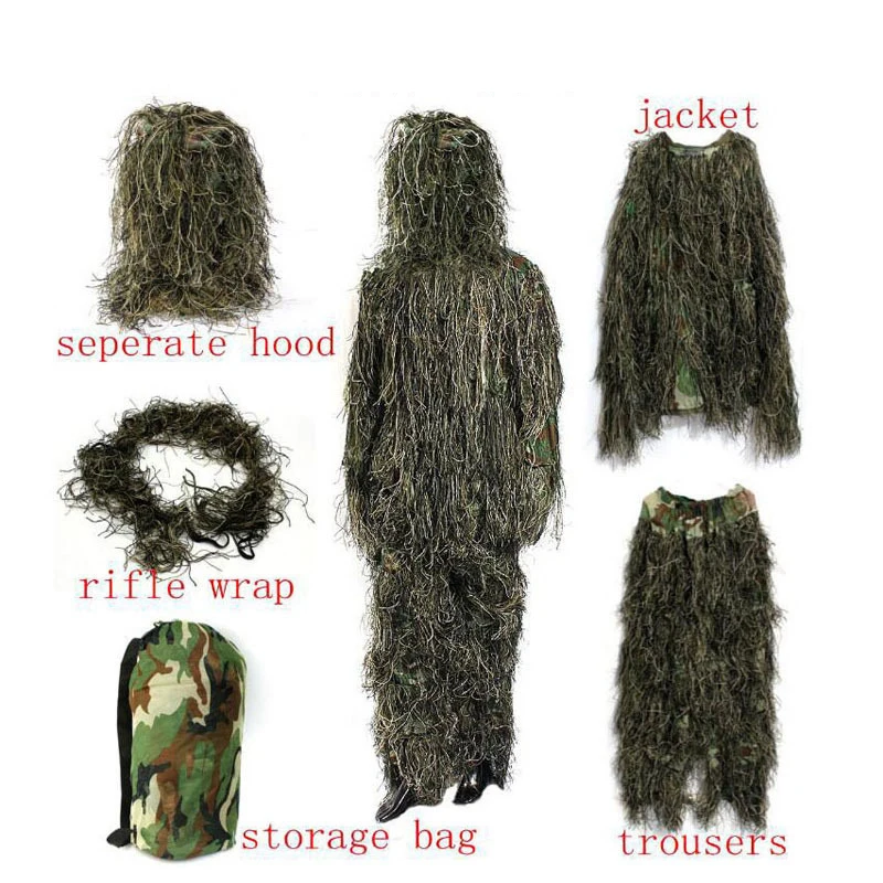 Camouflage Clothing 3D Withered Grass Ghillie Suit 5 PCS Sniper Hunting Suit Hunting Clothes Birding Suit