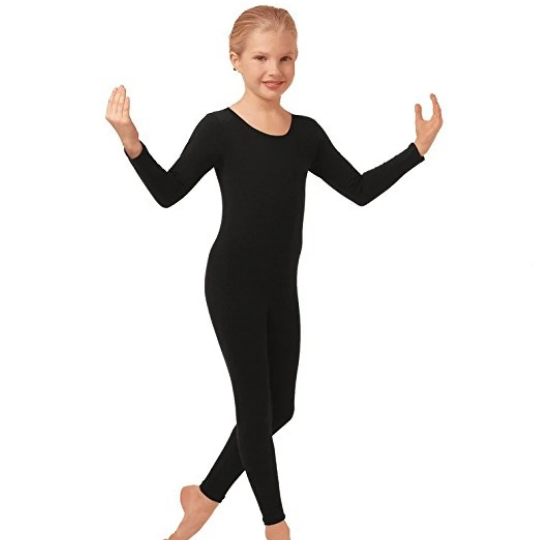 Combinaisons à manches longues pour filles danse noir gymnastique Unitard encolure dégagée Spandex Catsuits unisexe combinaisons