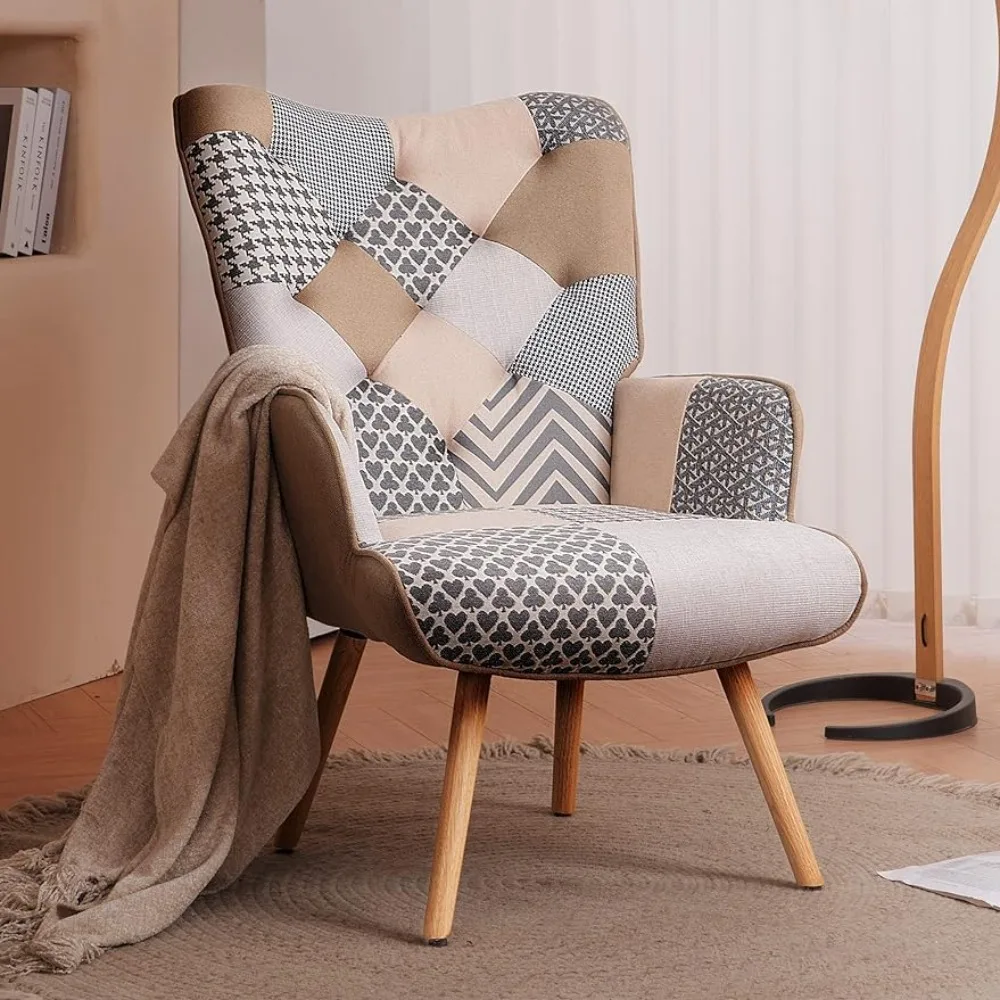 

Accent Chair Living Room Back Chair, Grey Plaid Accent Chair