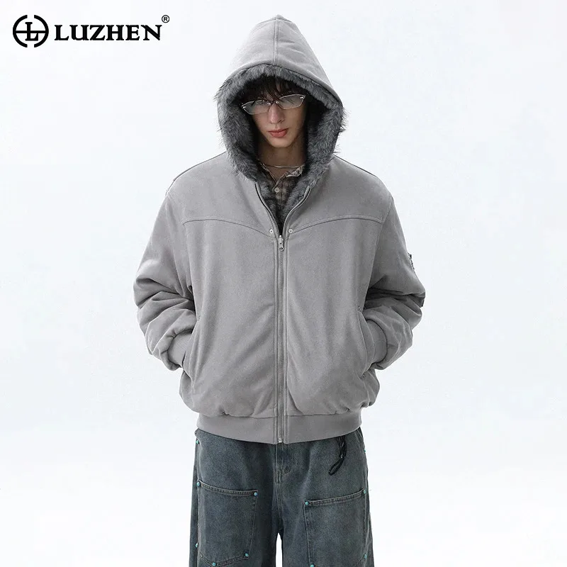 

LUZHEN 2025 зимняя двусторонняя дизайнерская утолщенная теплая куртка-парка на меху, мужская модная однотонная красивая повседневная стеганая куртка JY4924