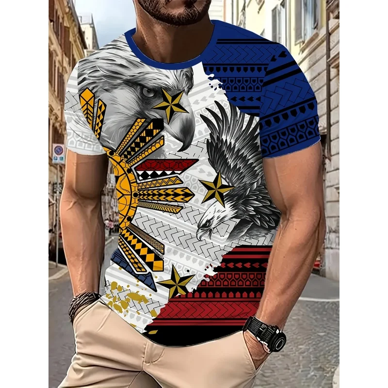 Philippine Flag T-Shirt For Men Philippines National Emblem 3D Printed Tees Loose Round Neck Tops Sports Short Sleeves T Shirts