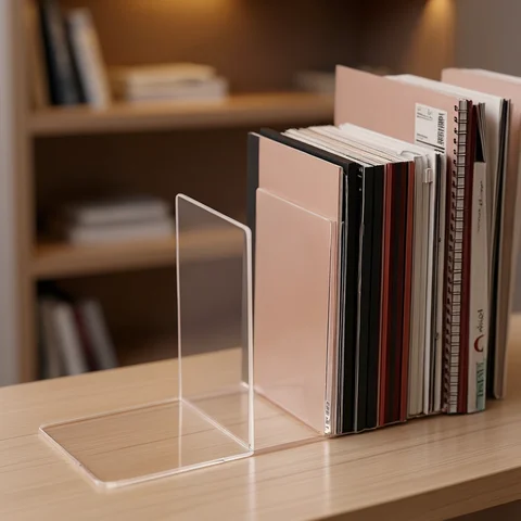 8 Pieces Bookends,Clear Bookends for Shelves,Heavy Duty Book Ends andDesktop Organizer,Book Stopper for Books/Movies/CD