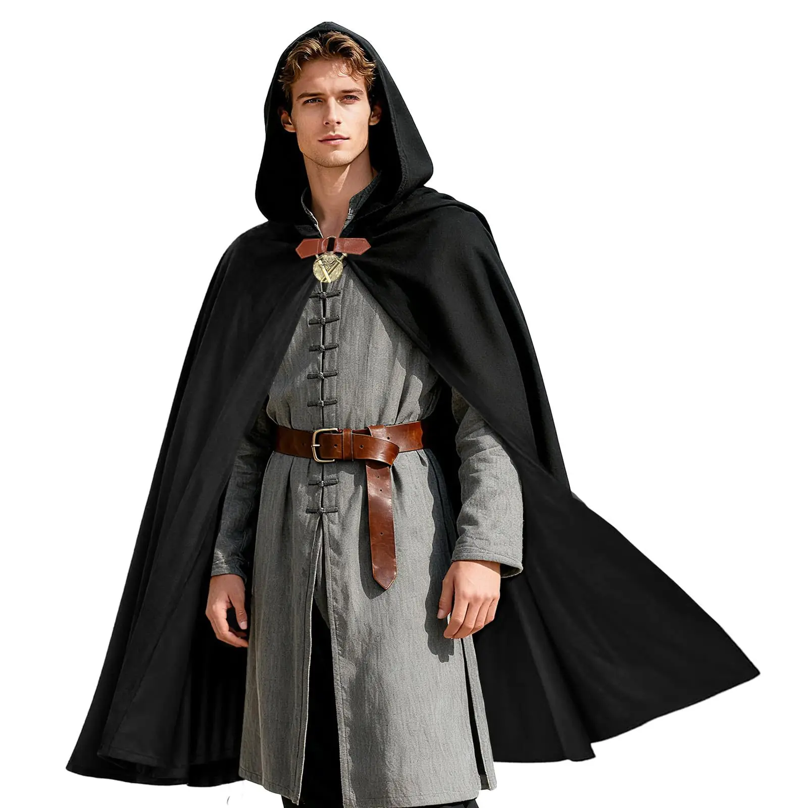 Men's Velvet Hooded Cloak Renaissance Period Halloween Costume Warm Cotton Solid Color Hand-Painted Spring Season Fashion Women