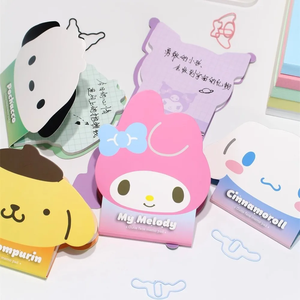 Bloc de notas con dibujos de Hello Kitty Kuromi Alien, bonito Bloc de notas Kawaii Cinnamoroll para niñas, etiqueta para mensajes, notas, postes, regalos de papelería de oficina para estudiantes