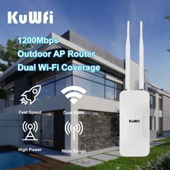 KuWFi Repetidor WiFi externo 1200Mbps Dual Band AP Router Ponto de acesso sem fio Ampla área à prova d'água Cobertura sem fio de longo alcance