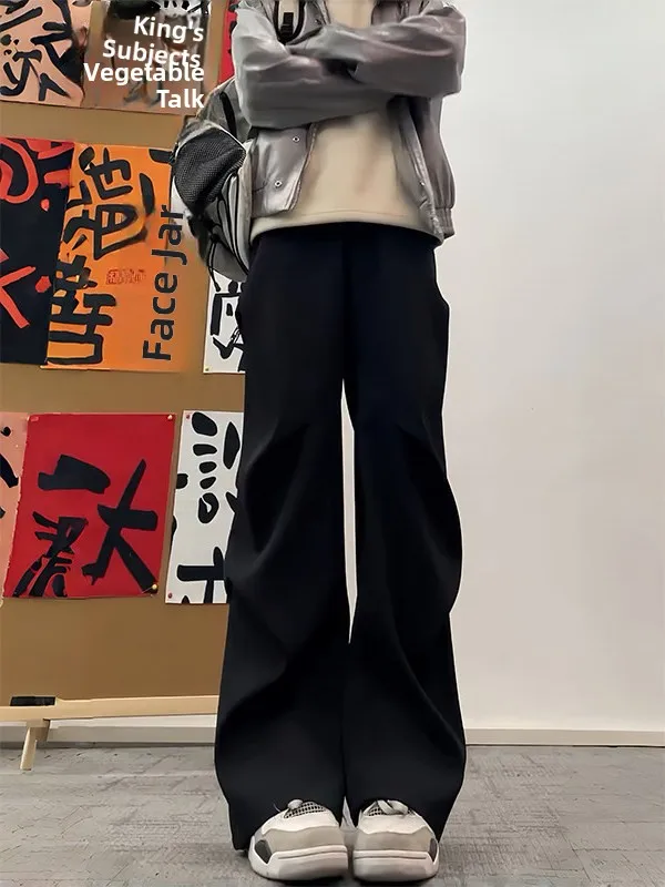 

Bla Pleated Bell Bot Men's Trousers Spring American High Street Paratrooper Workwear Straight Leg Wide Leg Pants