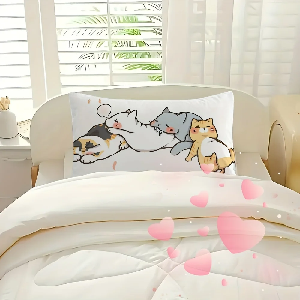VIKAMA Cute Stacked Cats Pillow Covers Hand-Drawn Feline Cushion Covers Cozy Kawaii Bedroom Decor Pillow Cases Home Decor
