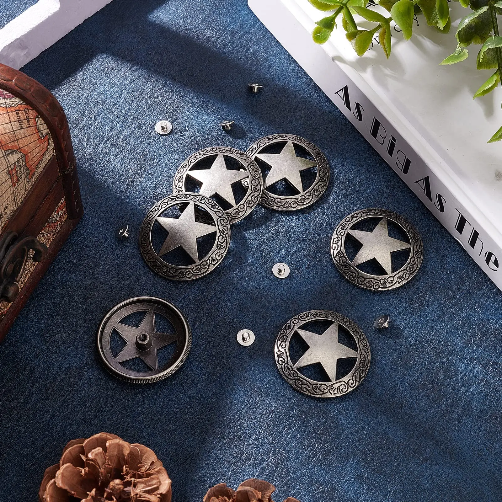 5Pcs Leather Conchos Craft Bukle Texas Star Saddle Western Rodeo Leather Tack DIY Leathercraft Decoration Accessories