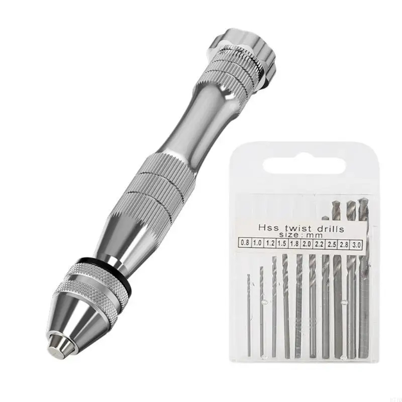 Mini Hand Drill Set With 10Pcs Twist Drills Bit From 0.8 To 3.0mm For Precisions Woodworking And Crafts 37JD