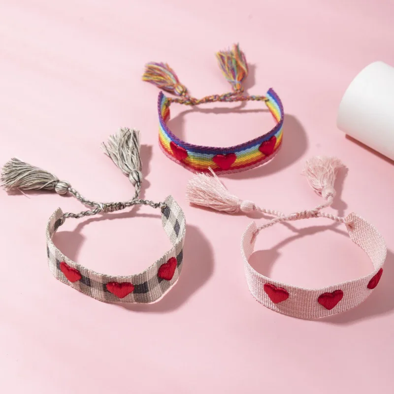 الحب مضفر سوار الجوف المطرزة القلب قابل للتعديل معصمه اليدوية شرابة اليد حبل للنساء هدايا مجوهرات للبنات #3