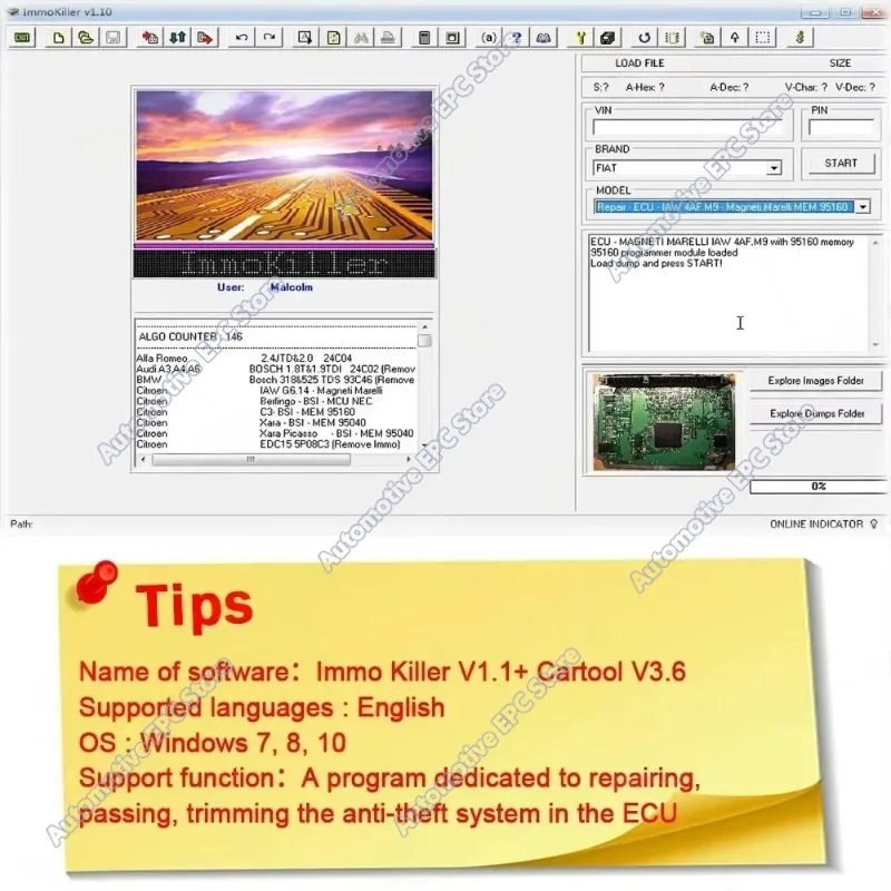 IMMO Killer V1.1 Car Tool Software Cartool V3.6 is the best software to clean airbag files, remove and delete Immo Anti-theft
