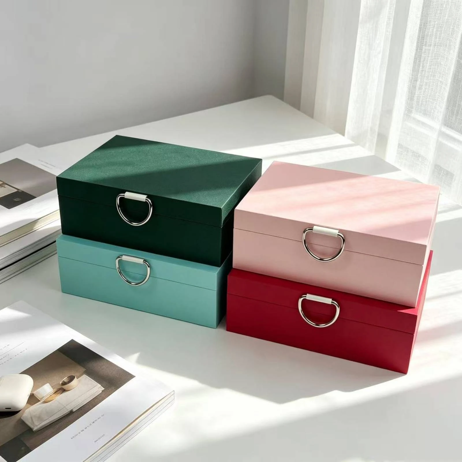 Jewelry Storage Box Rectangular Jewelry Box with Tray Detachable Compact for Women, Dresser, Vanity