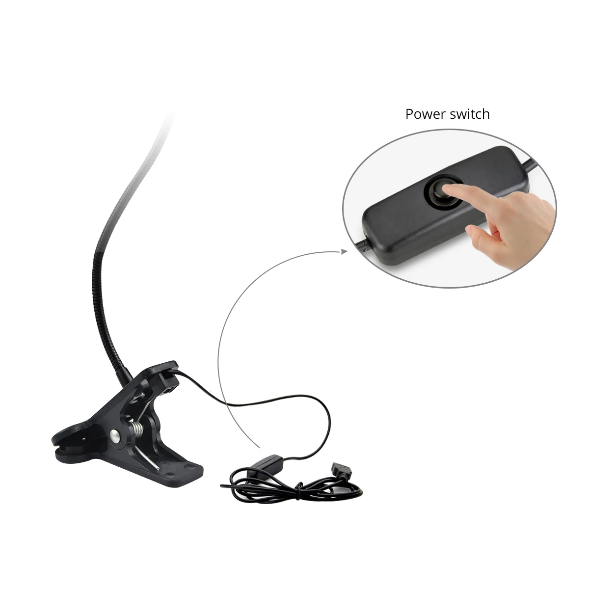 Lámpara LED de lectura con Clip para mesa de cama, luces nocturnas flexibles y libres alimentadas por USB con interruptor de botón