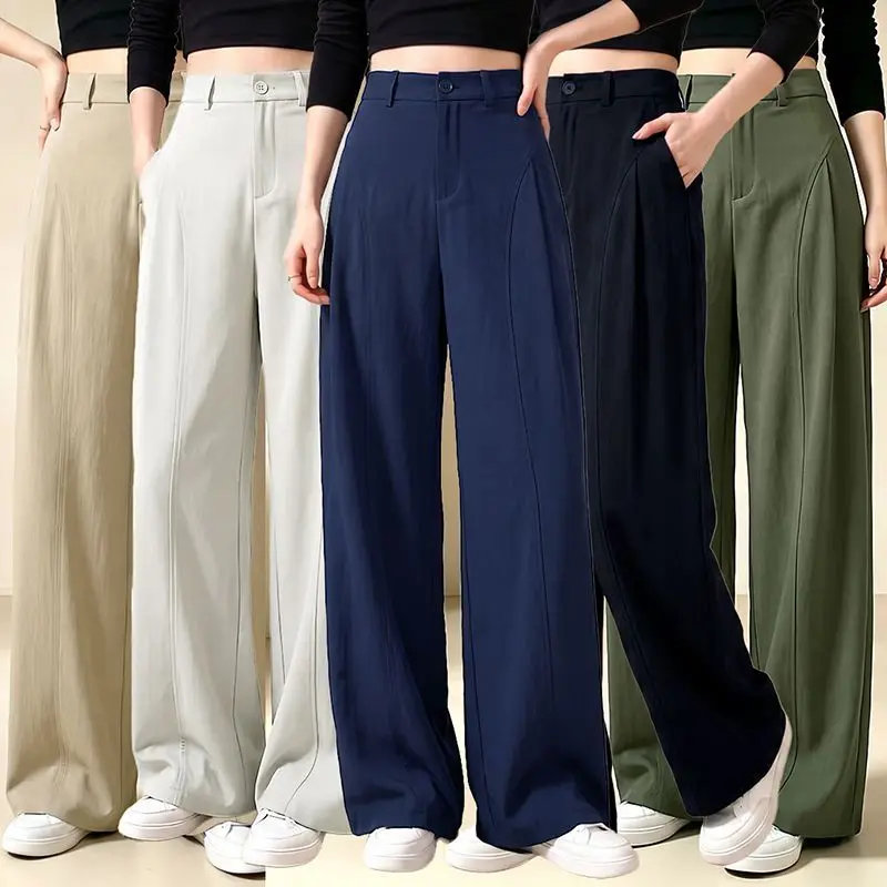 2027 Spring New Loose Straight Casual Nine Pants Lady Autumn Wide-leg Slim Pants Women Fashion American Harem Trousers Femme