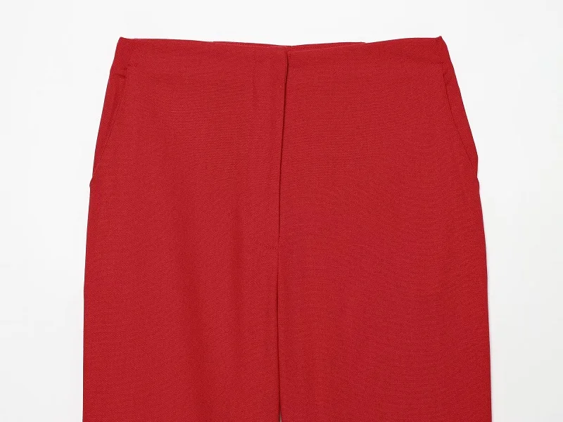 MUJER Rotes Gerades Hosen-Set 2-teilig Damen Sommer Niedrige Taille Damenhosen-Anzug Neckholder Crop Top Damen-Outfit Urlaubshose – Detail 13
