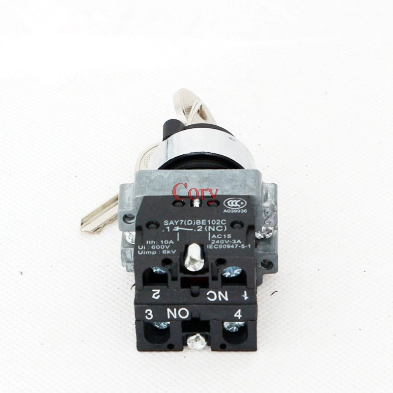 1PC XB2BG45C 1NO 1NC 2Position MAINTAINED Locked Rotary Select Selector Switches 22mm Mounting Hole