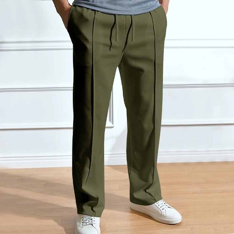 None Men's Solid Drawstring Straight Pants 4