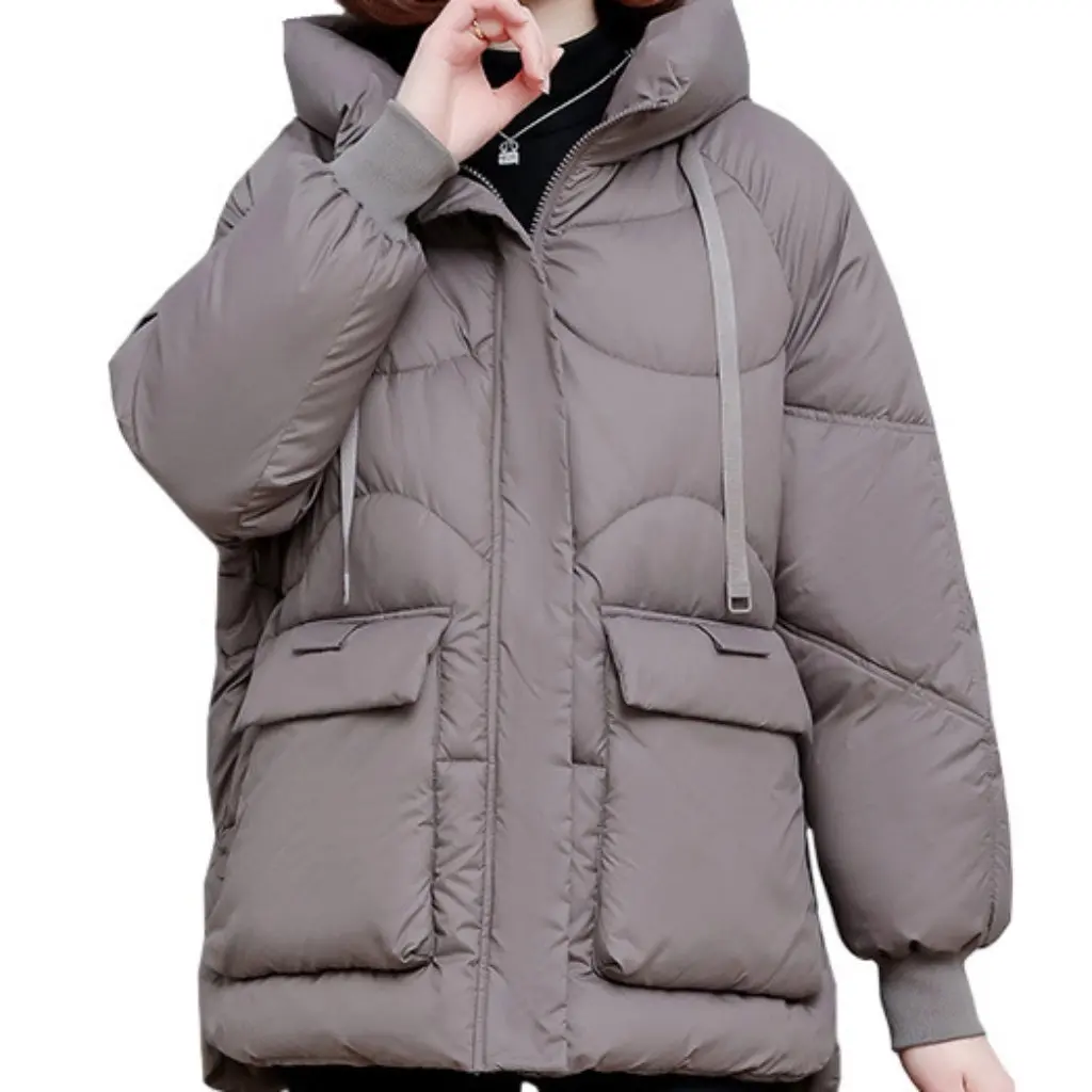 

Женская куртка на хлопковой подкладке с капюшоном и карманами, свободное зимнее пальто больших размеров, Новое поступление, повседневный пуховик для мам