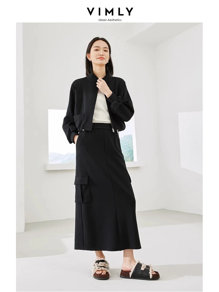 Vimly 2 Piece Sets Women Outfit Zipper Cropped Jacket Cargo Style Straight Split Skirts 2024 Spring New in Matching Sets M5002